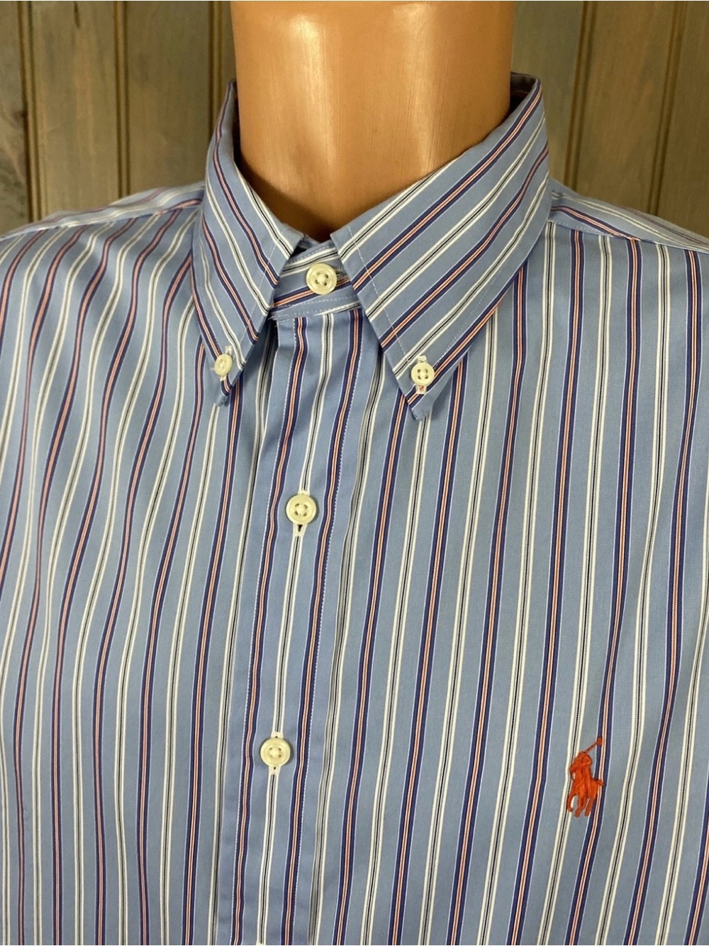 Ralph Lauren Light Blue Multi-Stripe Button-Down Shirt with Red Pony - Picture 2 of 6